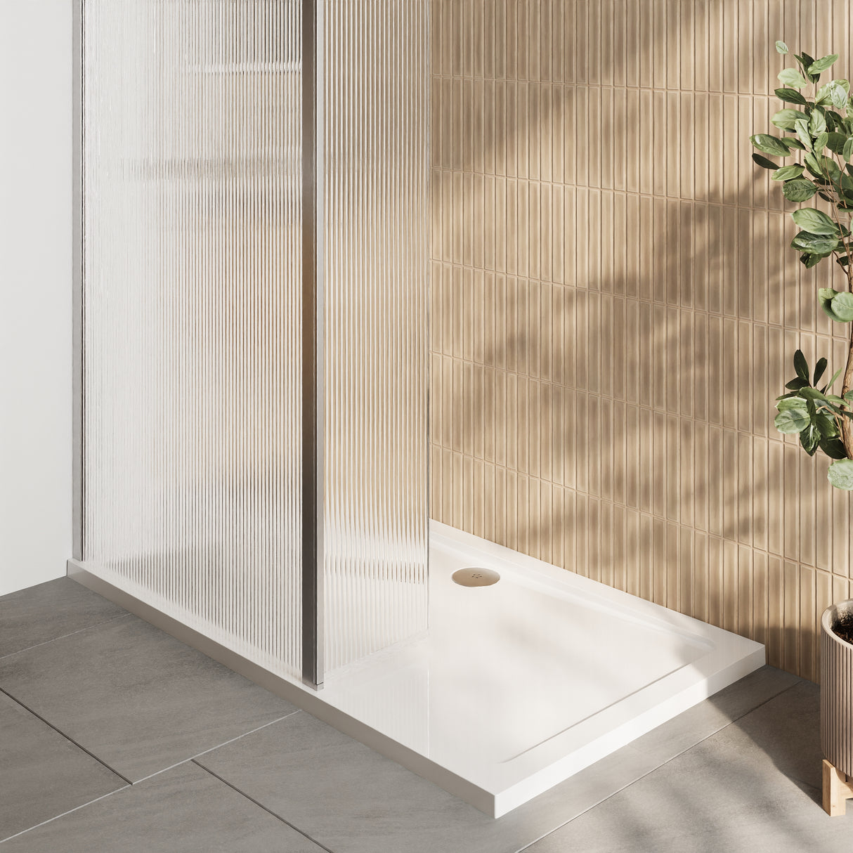 8mm Fluted Glass Walk In Wetroom Screen and Hinged Return Screen - Choice of Size and Finish