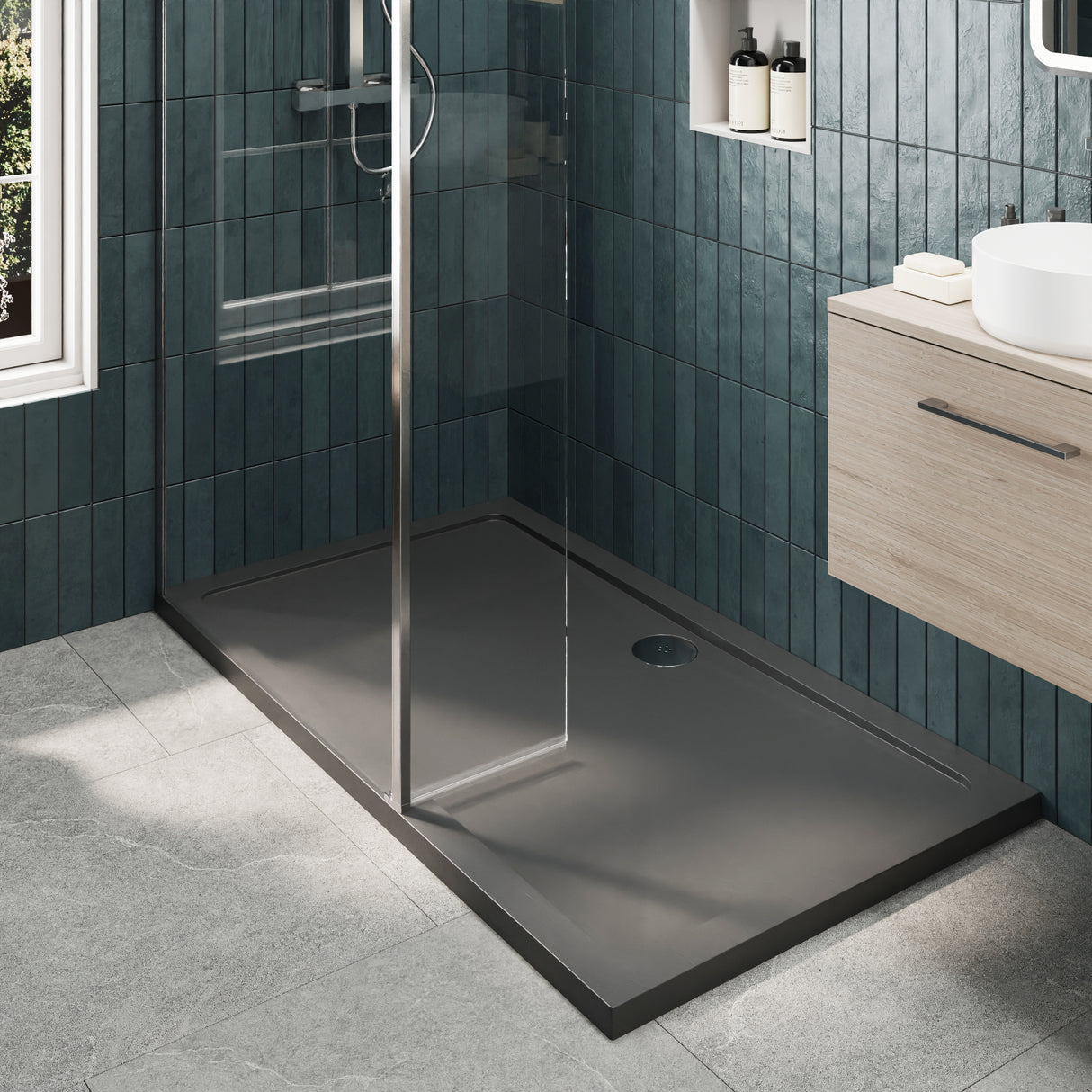 8mm Glass Walk In Wetroom Screen and Hinged Return Screen and Shower Tray - Choice of Size and Finish