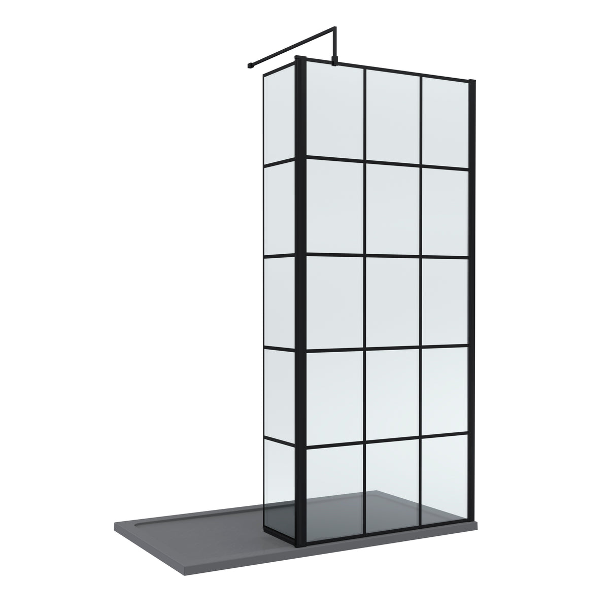 8mm Glass Walk In Wetroom Screen and Hinged Return Screen with Black Framed Design - Choice of Size