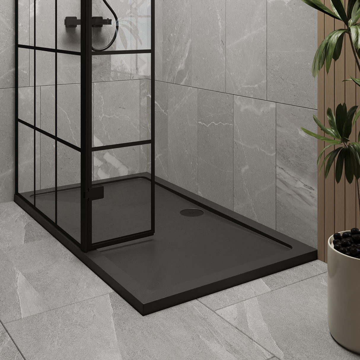 8mm Glass Walk In Wetroom Screen and Hinged Return Screen with Black Framed Design - Choice of Size