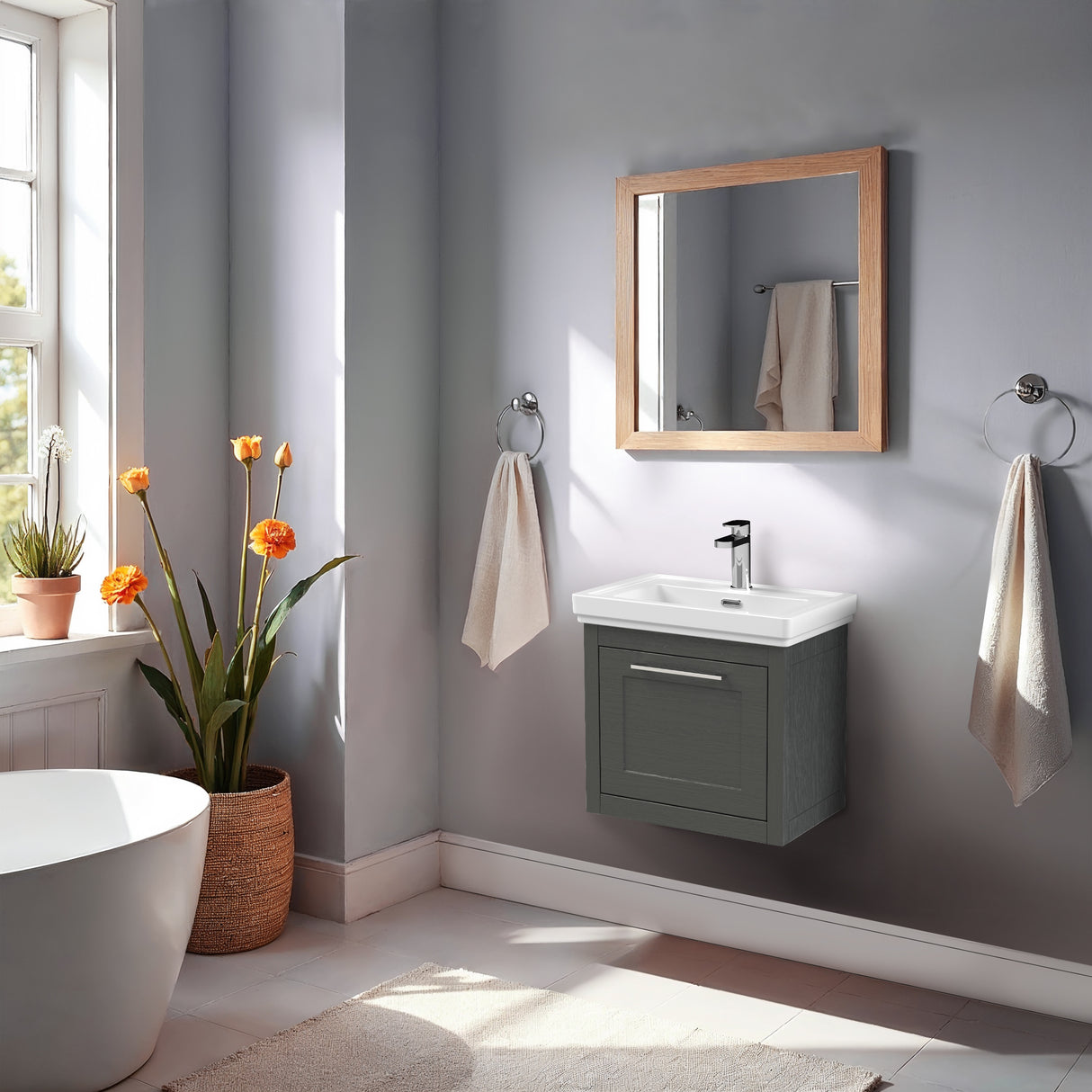 Blithbury Traditional Wall Hung Vanity Basin Unit with Fireclay Basin - Choice of Size, Colour and Basin Type