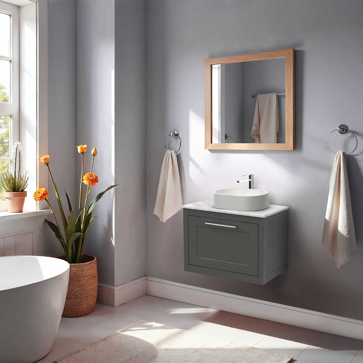 Traditional Bathroom Wall Hung Vanity Unit and Worktop - Choice of Size and Colour