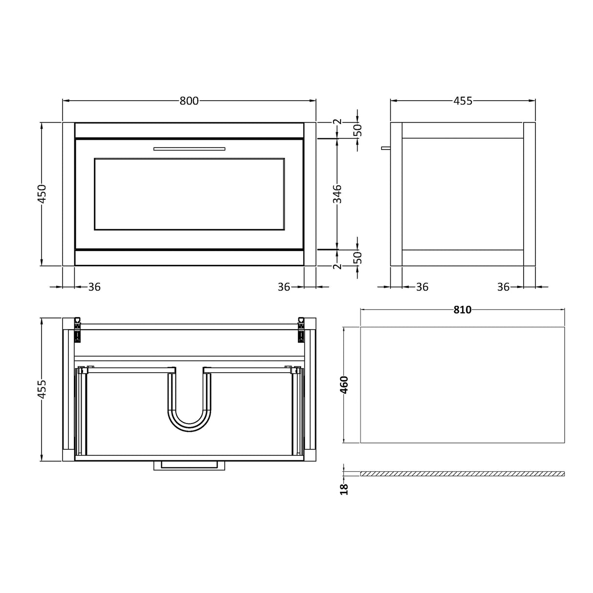 Traditional Bathroom Wall Hung Vanity Unit and Worktop - Choice of Size and Colour