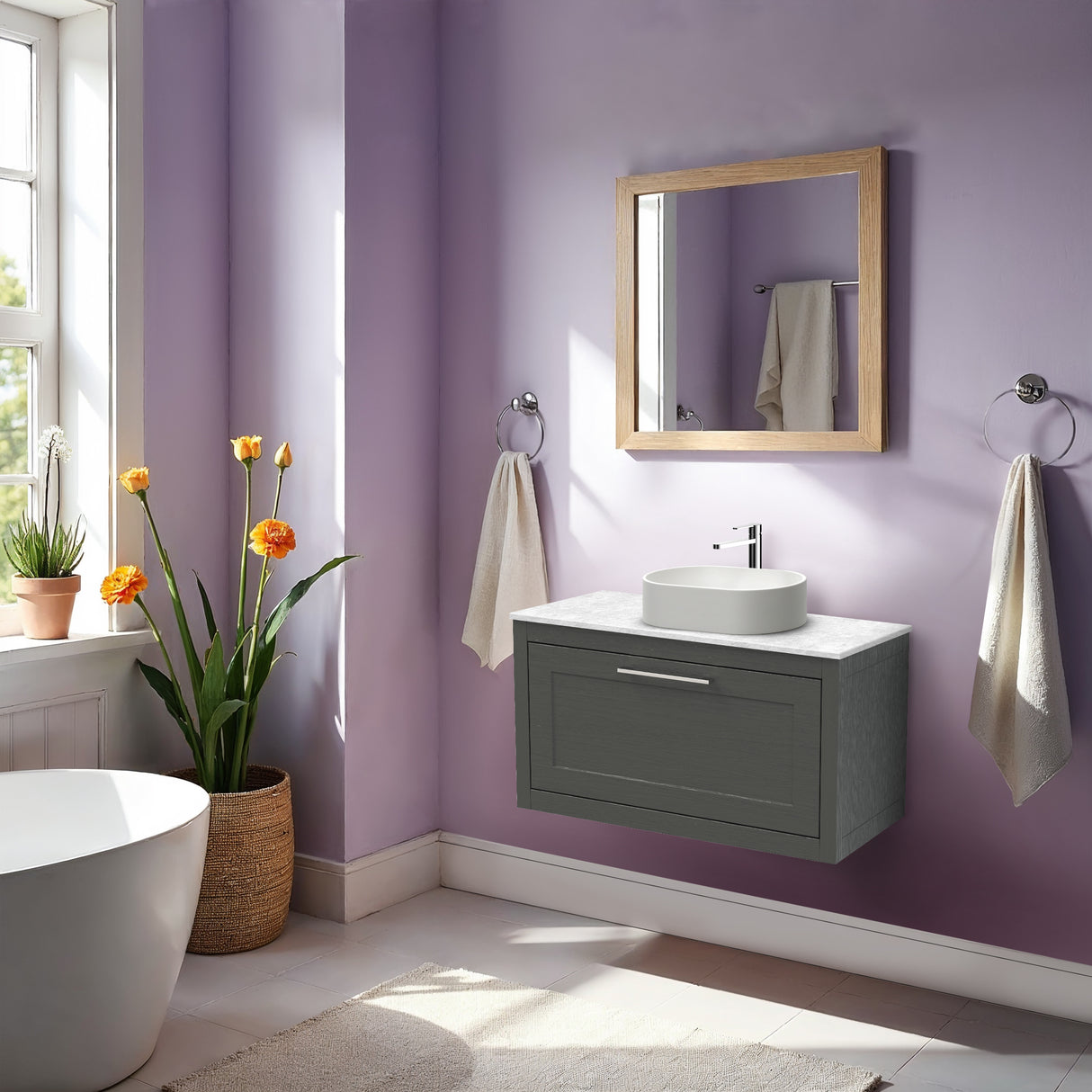 Traditional Bathroom Wall Hung Vanity Unit and Worktop - Choice of Size and Colour