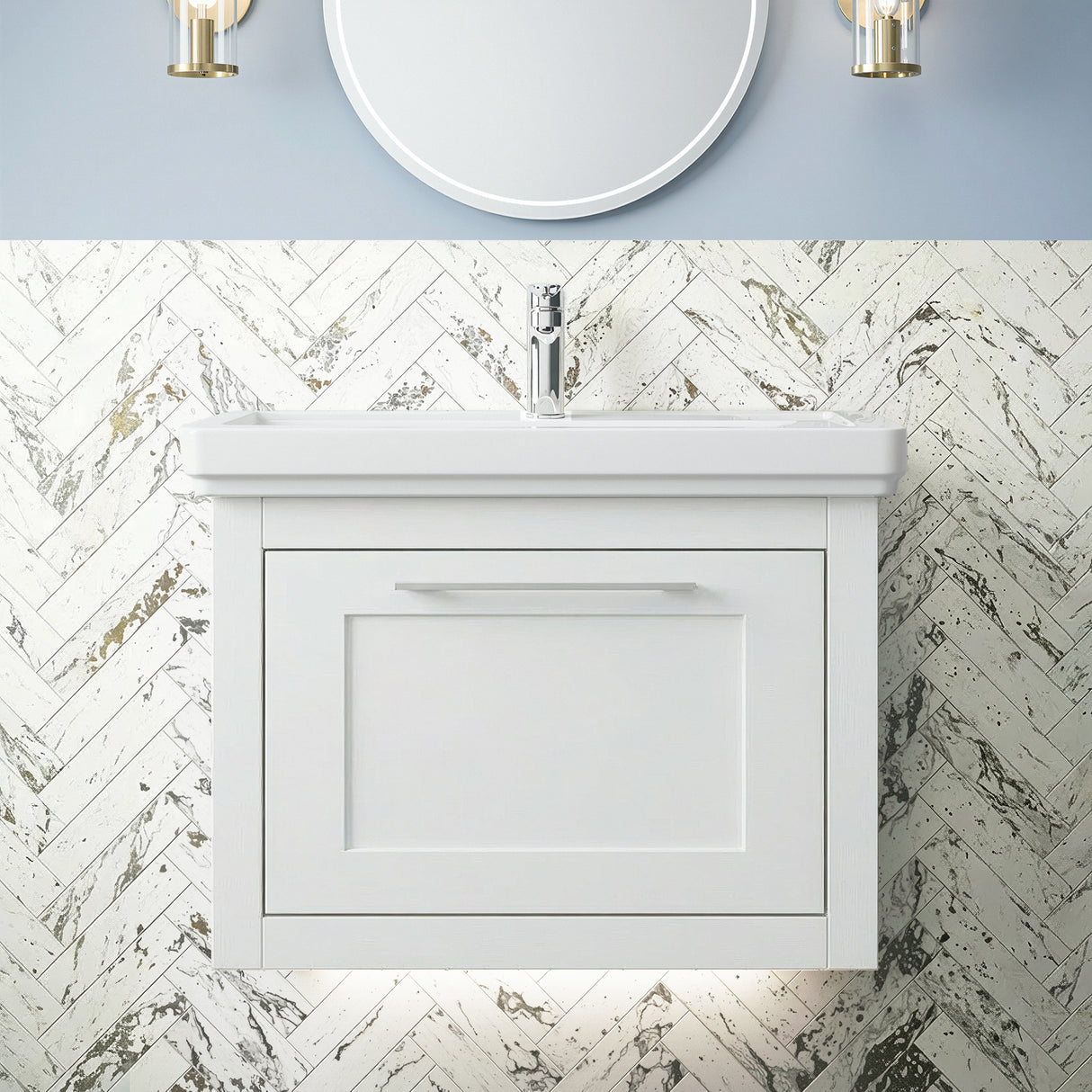 Blithbury Traditional Wall Hung Vanity Basin Unit with Fireclay Basin - Choice of Size, Colour and Basin Type