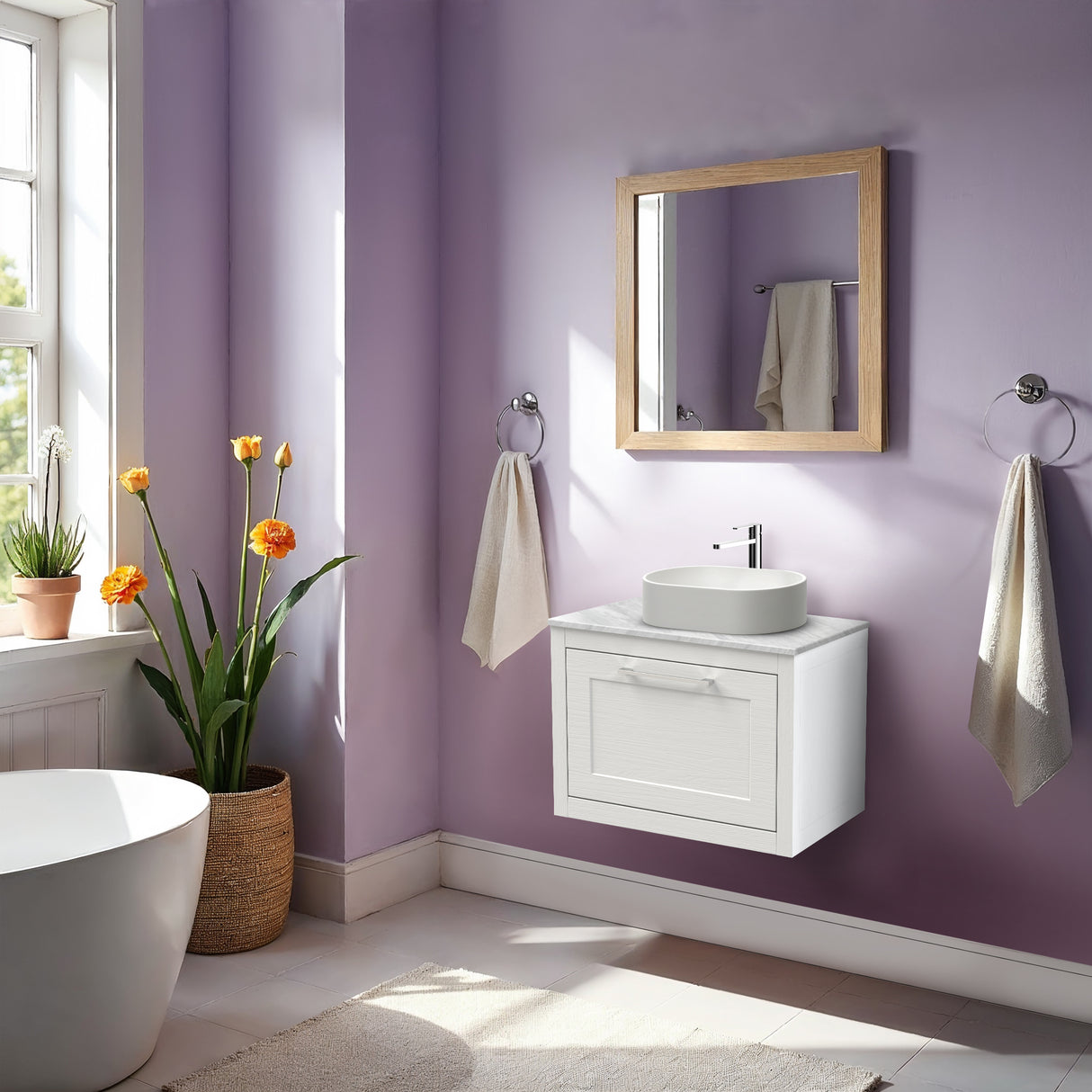 Traditional Bathroom Wall Hung Vanity Unit and Worktop - Choice of Size and Colour