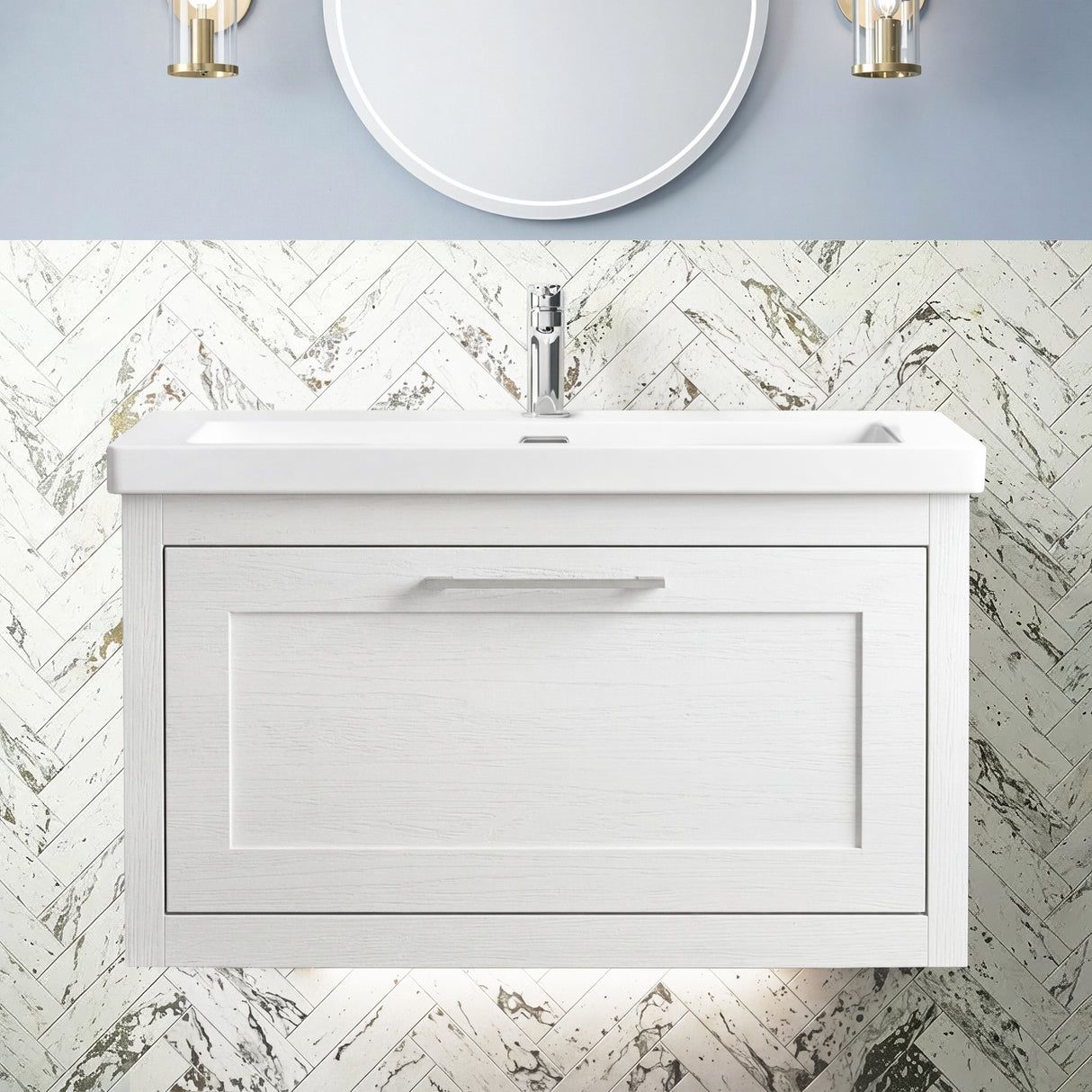 Blithbury Traditional Wall Hung Vanity Basin Unit with Fireclay Basin - Choice of Size, Colour and Basin Type