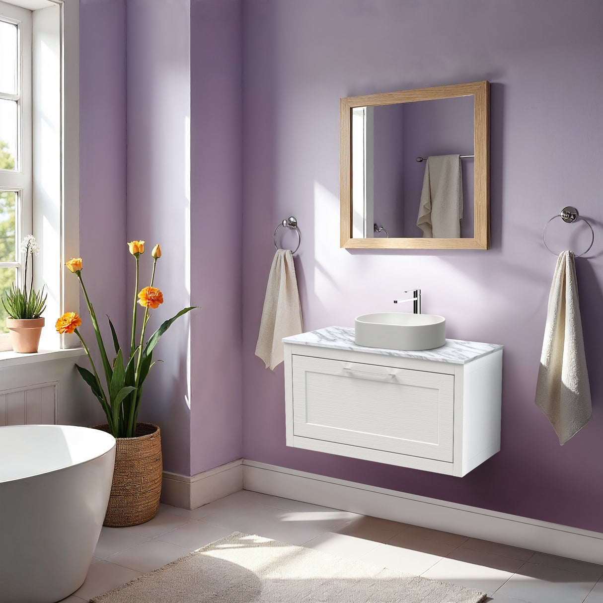 Traditional Bathroom Wall Hung Vanity Unit and Worktop - Choice of Size and Colour