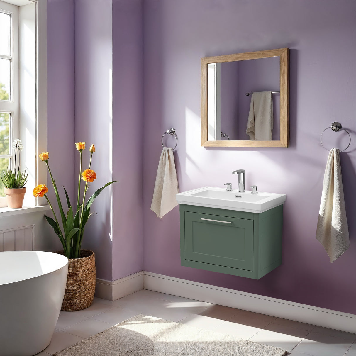Blithbury Traditional Wall Hung Vanity Basin Unit with Fireclay Basin - Choice of Size, Colour and Basin Type