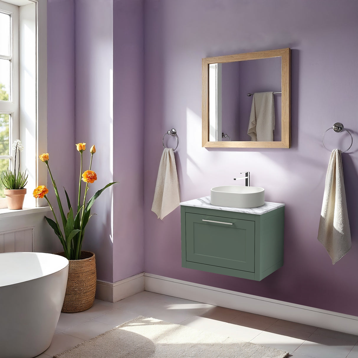 Traditional Bathroom Wall Hung Vanity Unit and Worktop - Choice of Size and Colour