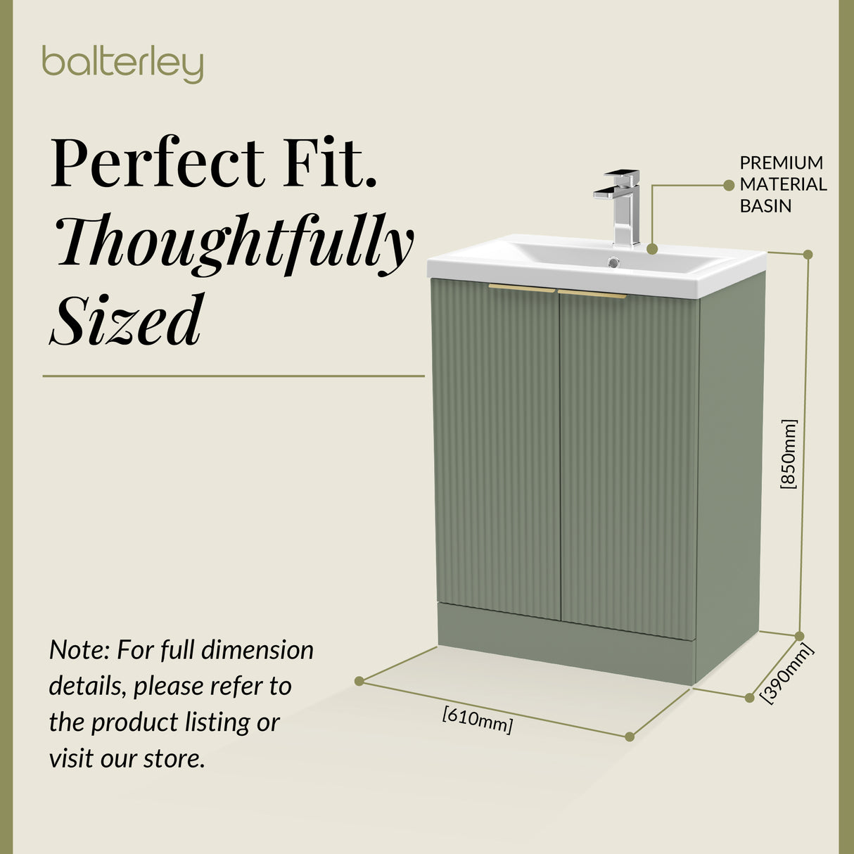 Fluted Front Floor Standing Vanity Basin Unit with Choice of Size, Colour and Handle Options