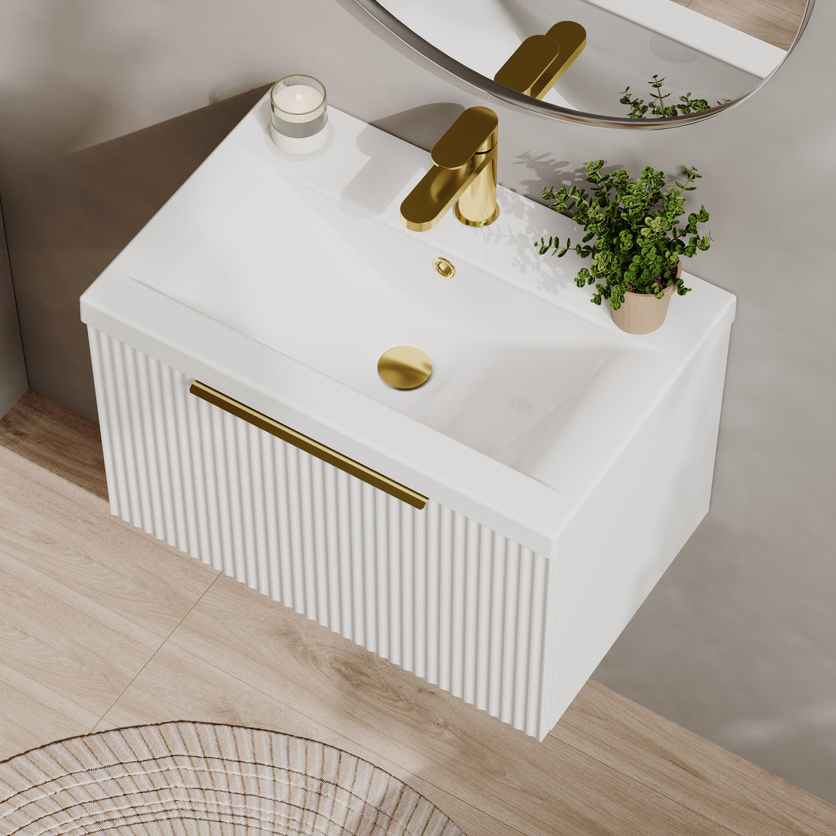 Fluted Front Wall Hung Vanity Basin Unit with Choice of Size, Colour and Handle Options