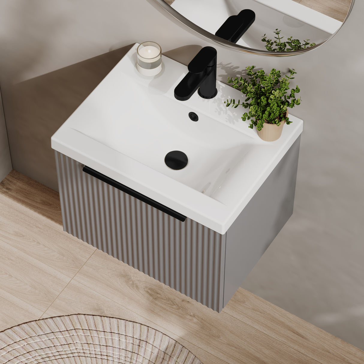 Fluted Front Wall Hung Vanity Basin Unit with Choice of Size, Colour and Handle Options