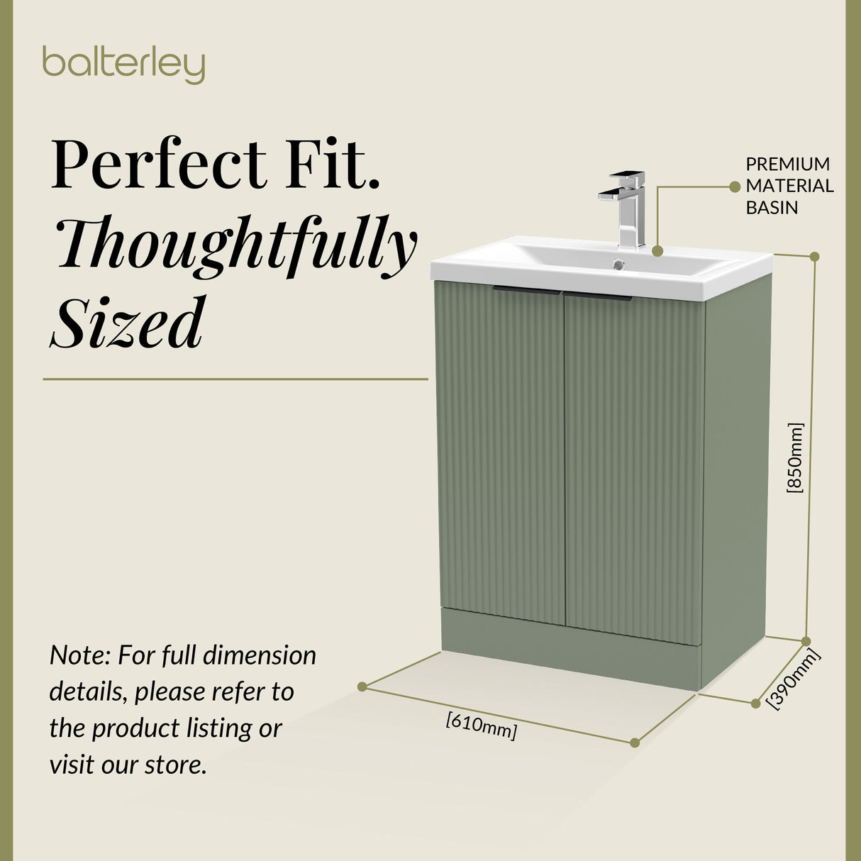 Fluted Front Floor Standing Vanity Basin Unit with Choice of Size, Colour and Handle Options