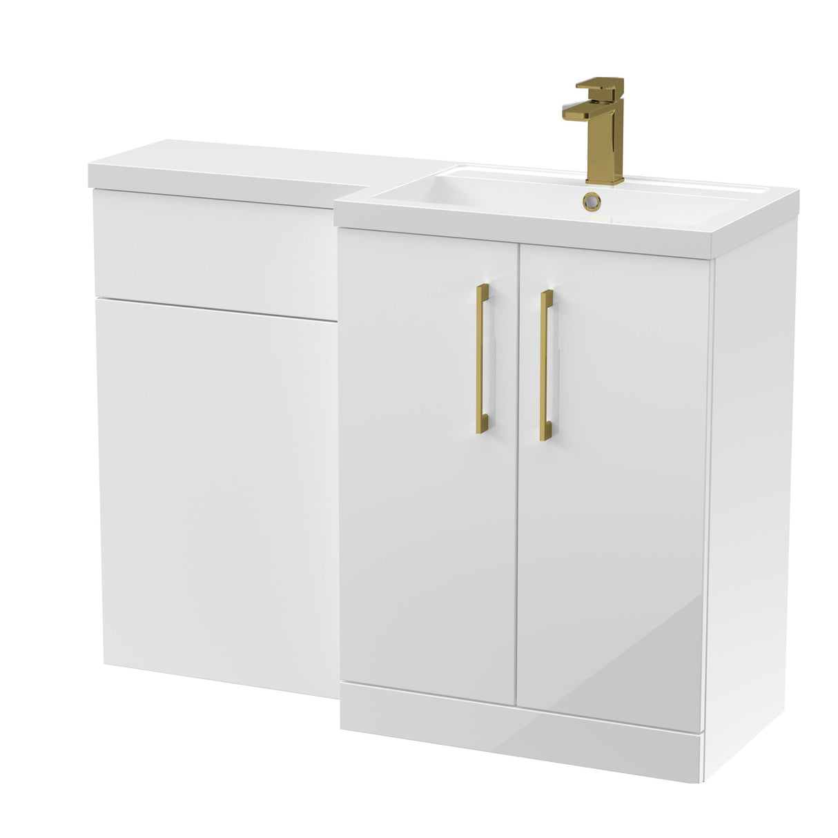 Bramshall Combination Vanity Unit with Basin & WC, Right Hand, 1100mm x 390mm - Choice of Colour and Handle Finish