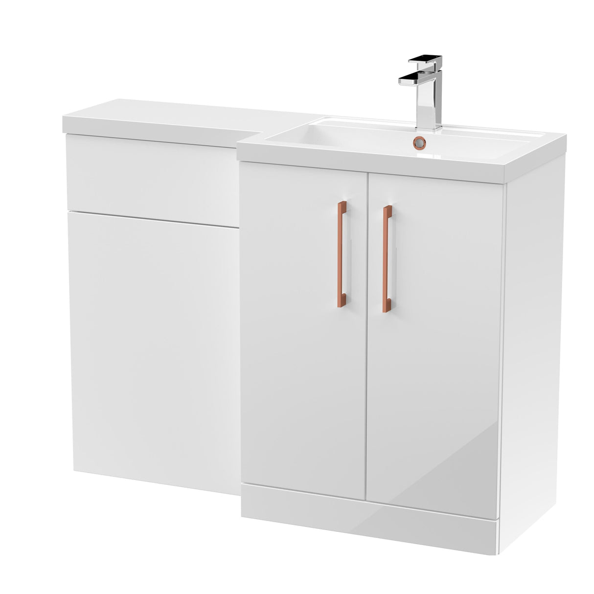 Bramshall Combination Vanity Unit with Basin & WC, Right Hand, 1100mm x 390mm - Choice of Colour and Handle Finish