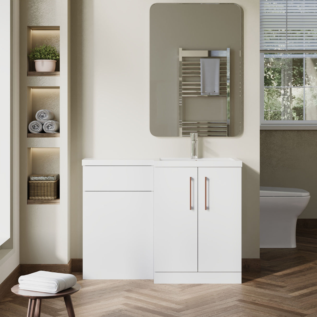 Bramshall Combination Vanity Unit with Basin & WC, Right Hand, 1100mm x 390mm - Choice of Colour and Handle Finish