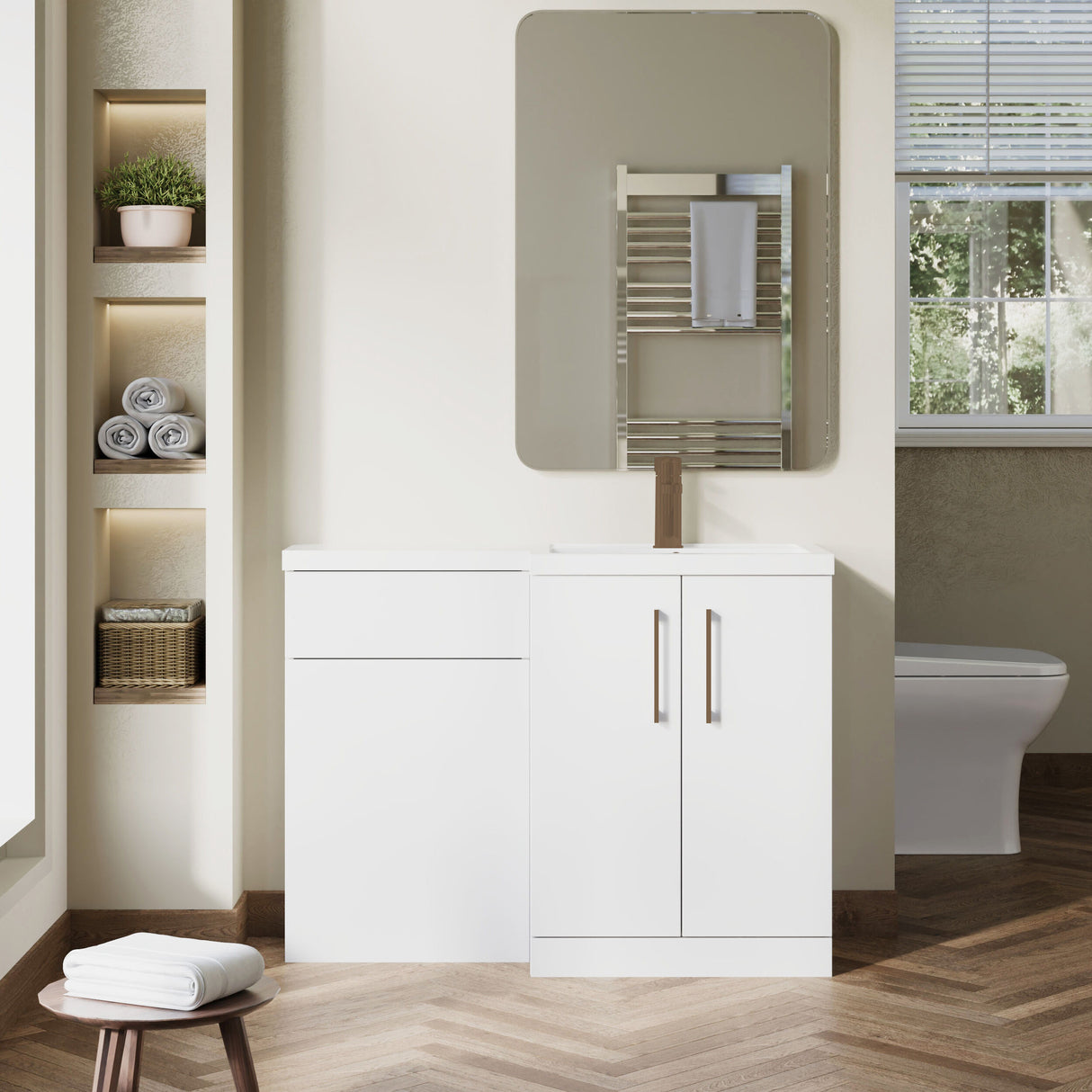 Bramshall Combination Vanity Unit with Basin & WC, Right Hand, 1100mm x 390mm - Choice of Colour and Handle Finish