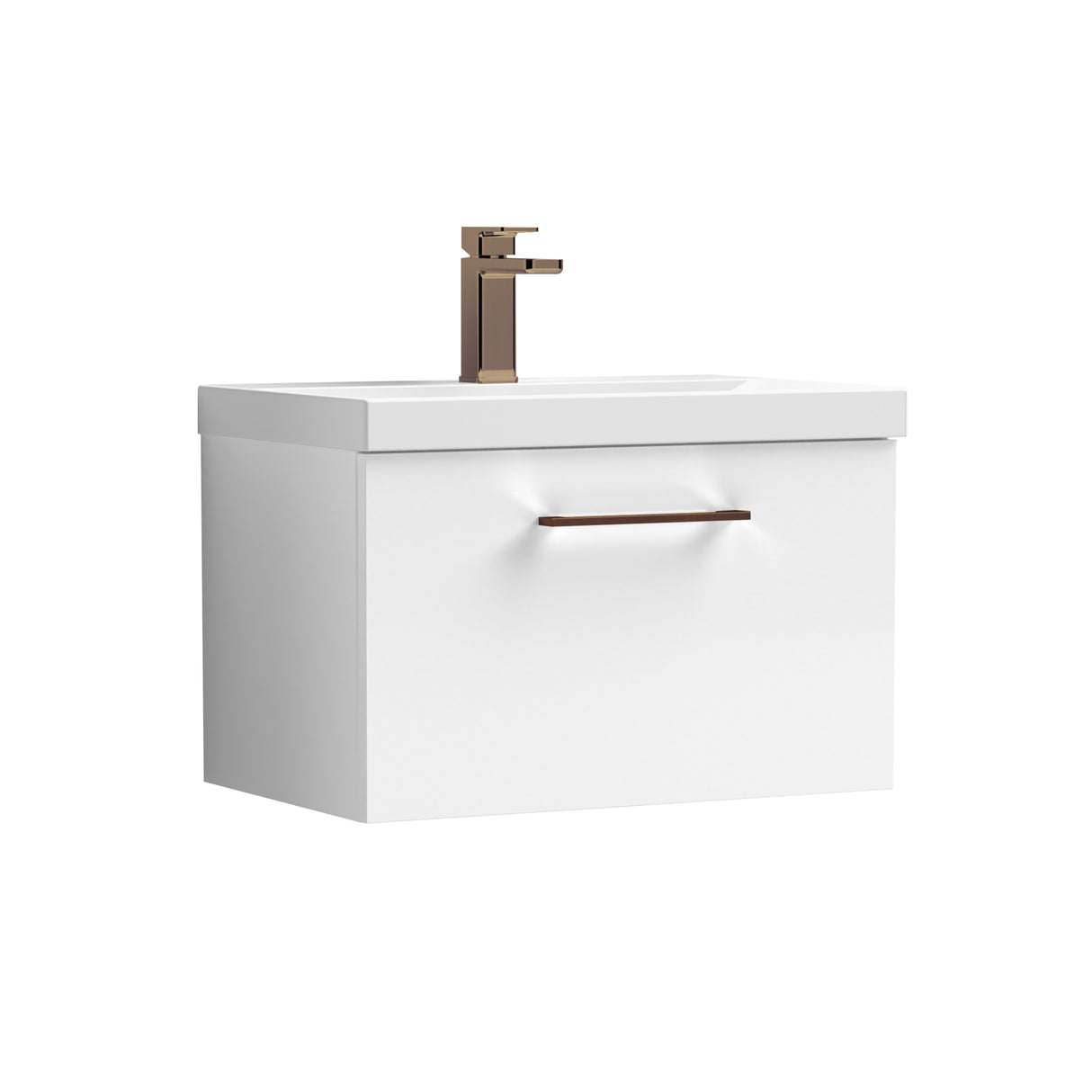 Wall Hung 1 Drawer Vanity Unit with Mid-Edge Ceramic Basin - Choice of Colour, Handle Finish and Size