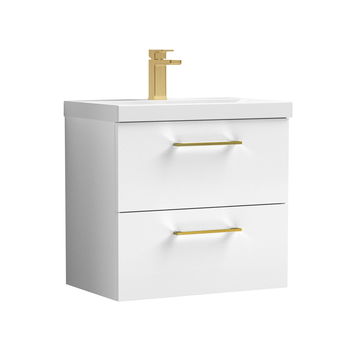 Wall Hung 2 Drawer Vanity Unit with Mid-Edge Ceramic Basin - Choice of Colour, Handle Finish and Size