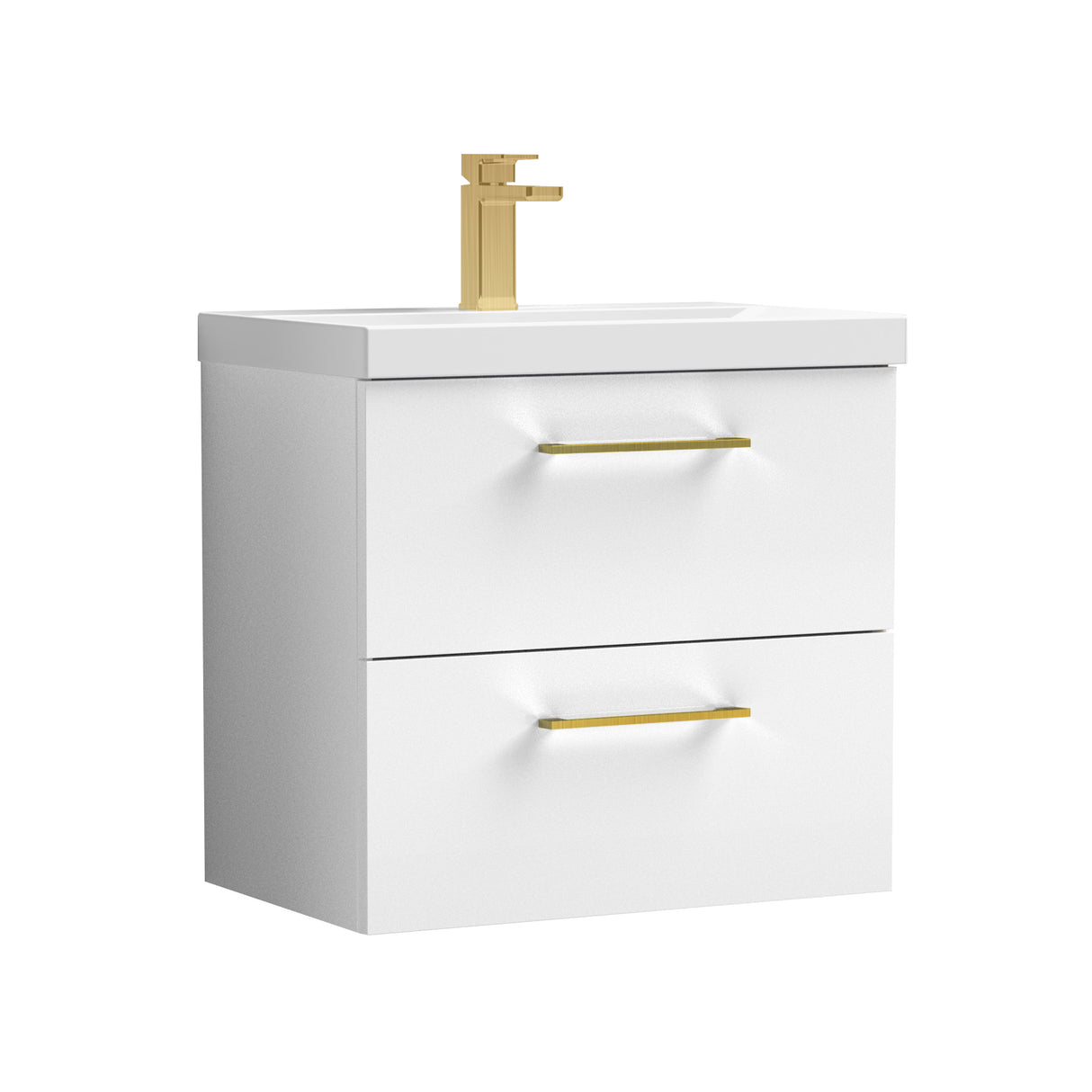 Wall Hung 2 Drawer Vanity Unit with Mid-Edge Ceramic Basin - Choice of Colour, Handle Finish and Size