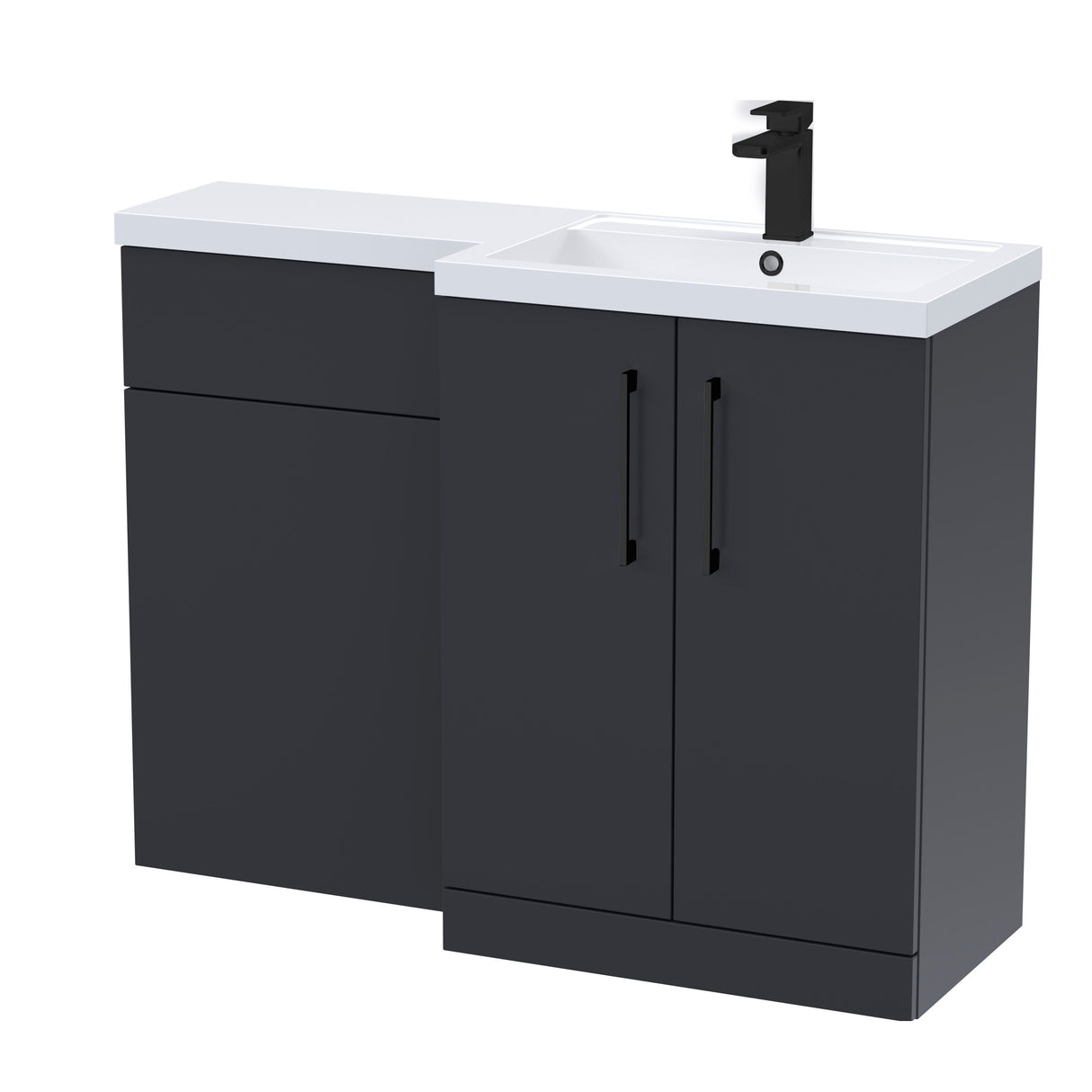Bramshall Combination Vanity Unit with Basin & WC, Right Hand, 1100mm x 390mm - Choice of Colour and Handle Finish