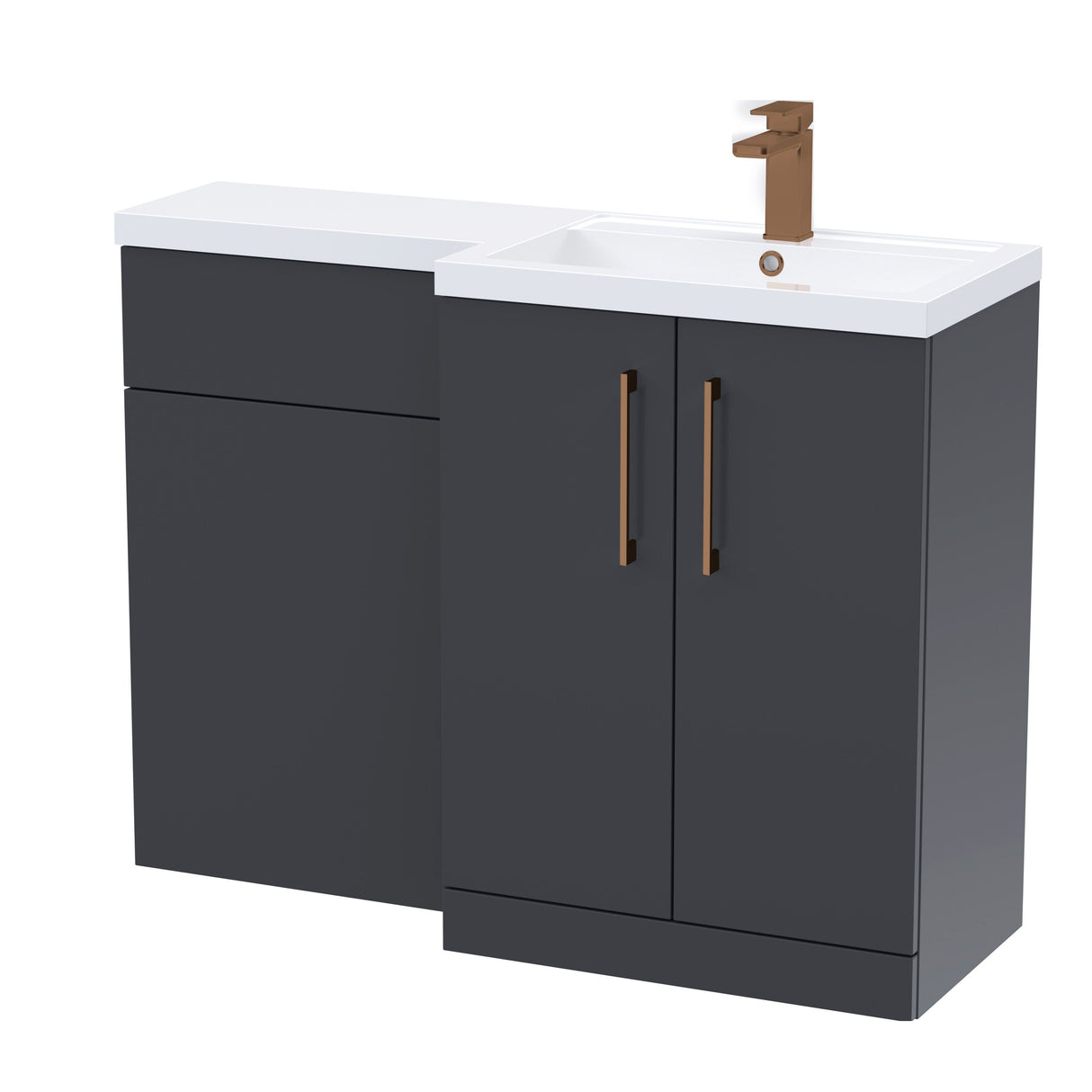 Bramshall Combination Vanity Unit with Basin & WC, Right Hand, 1100mm x 390mm - Choice of Colour and Handle Finish