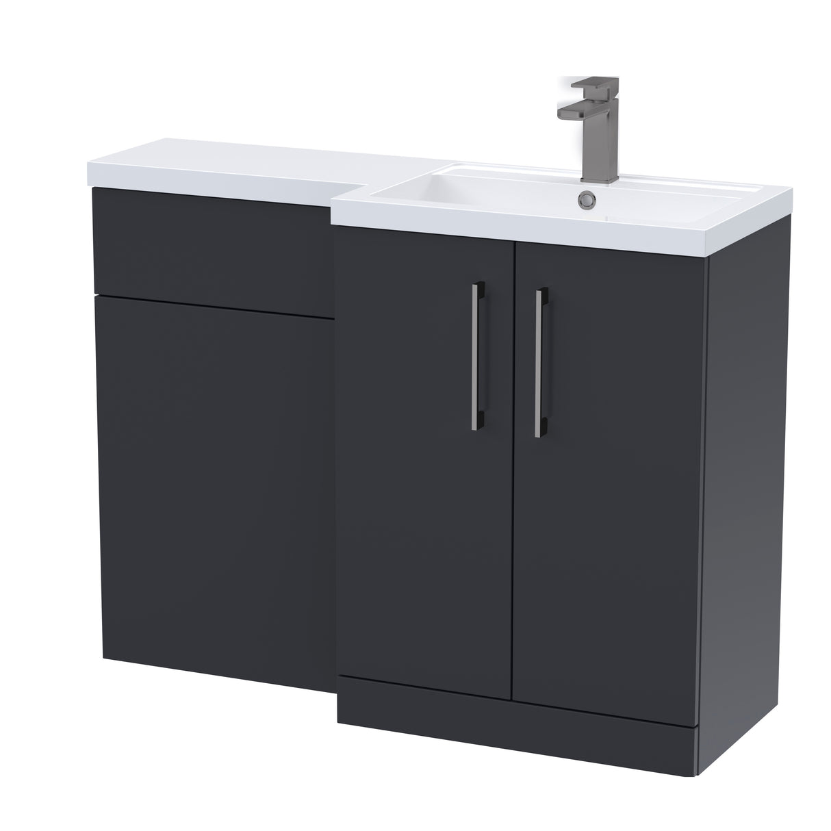 Bathroom Vanity Unit with Basin & WC, Right Hand, 1100mm x 390mm - Choice of Colour