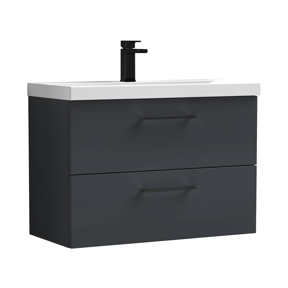 Wall Hung 2 Drawer Vanity Unit with Mid-Edge Ceramic Basin - Choice of Colour, Handle Finish and Size