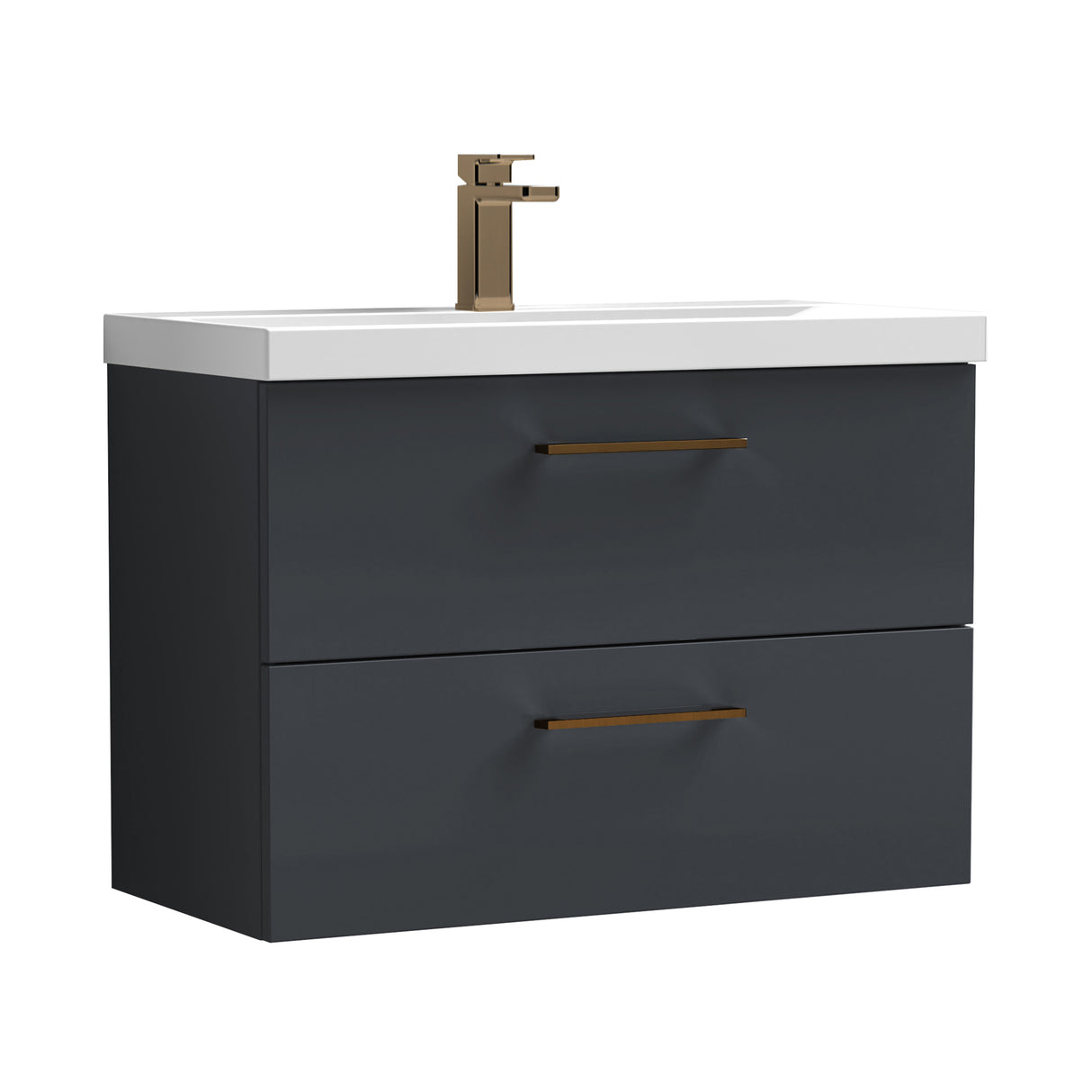 Wall Hung 2 Drawer Vanity Unit with Mid-Edge Ceramic Basin - Choice of Colour, Handle Finish and Size