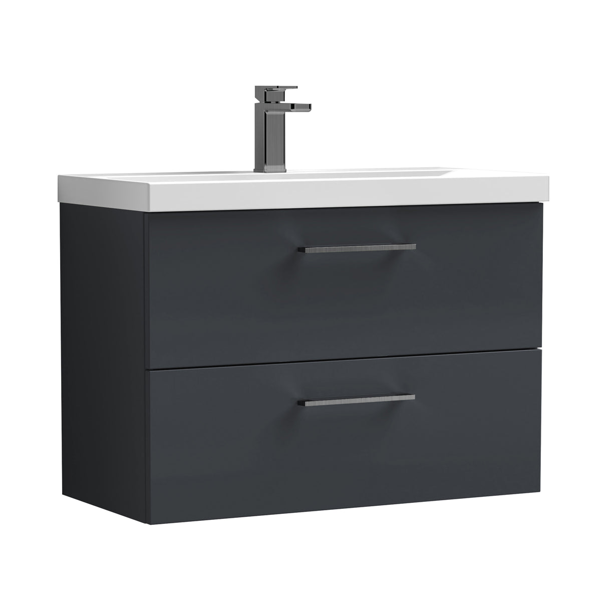 Wall Hung 2 Drawer Vanity Unit with Mid-Edge Ceramic Basin - Choice of Colour, Handle Finish and Size