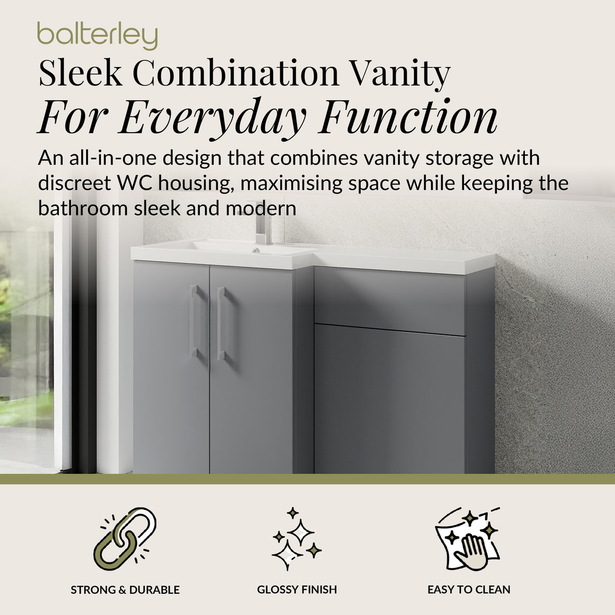 Bathroom Vanity Unit with Basin & WC Unit, Left Hand, 1100mm x 390mm - Choice of Colour