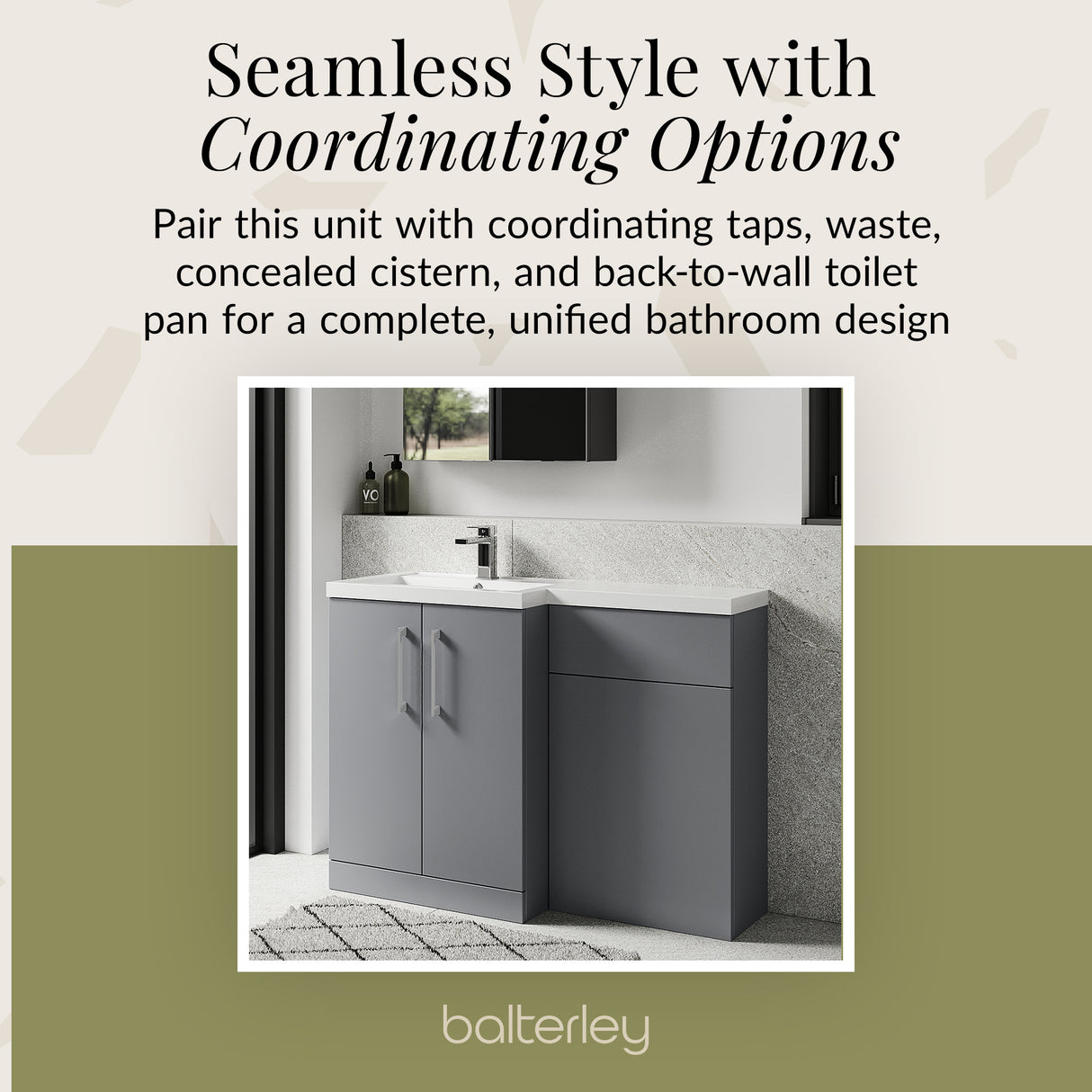Bathroom Vanity Unit with Basin & WC Unit, Left Hand, 1100mm x 390mm - Choice of Colour