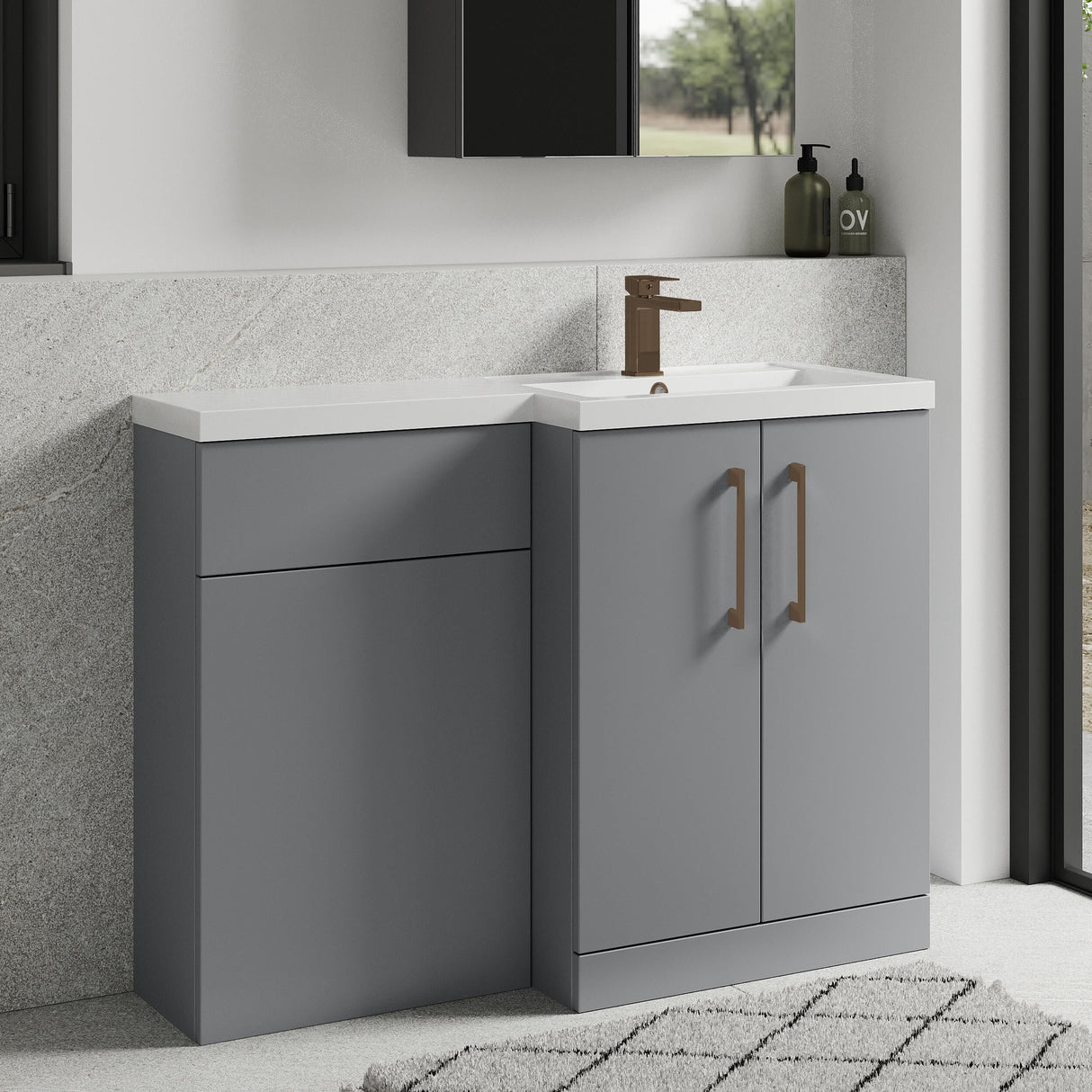 Bramshall Combination Vanity Unit with Basin & WC, Right Hand, 1100mm x 390mm - Choice of Colour and Handle Finish