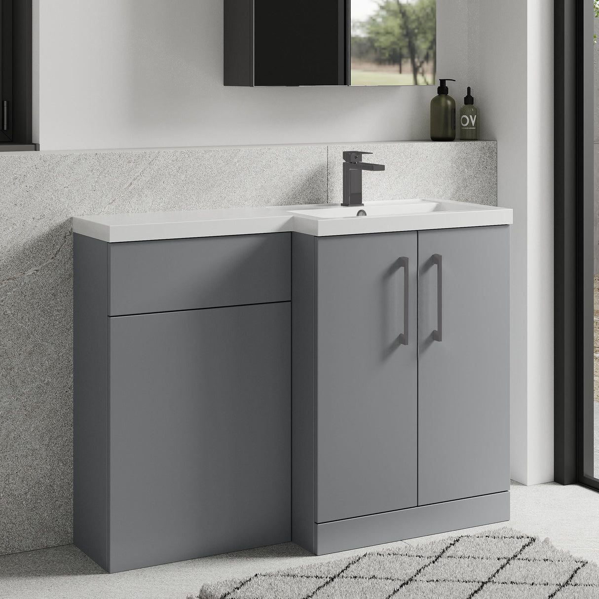 Bramshall Combination Vanity Unit with Basin & WC, Right Hand, 1100mm x 390mm - Choice of Colour and Handle Finish