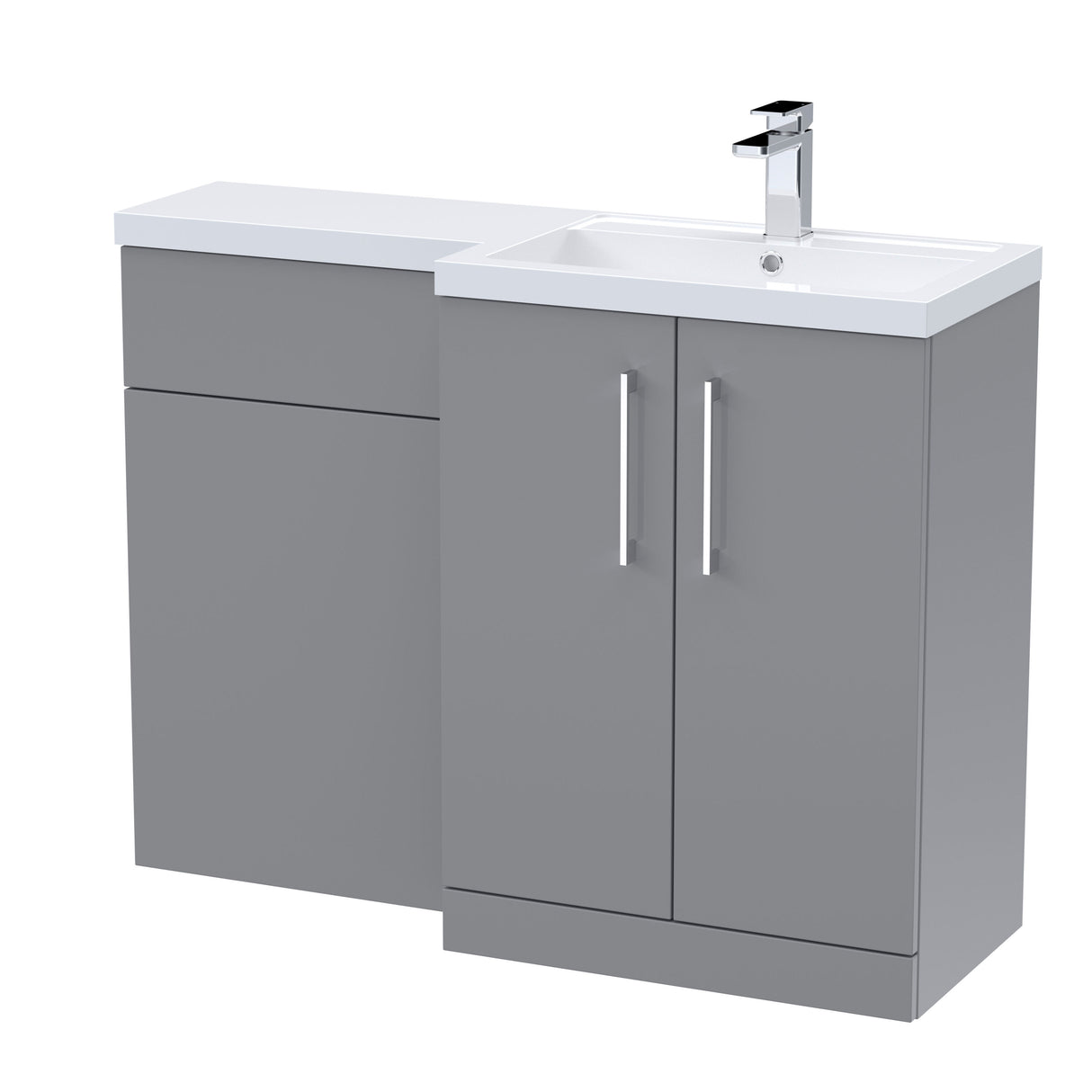 Bramshall Combination Vanity Unit with Basin & WC, Right Hand, 1100mm x 390mm - Choice of Colour and Handle Finish