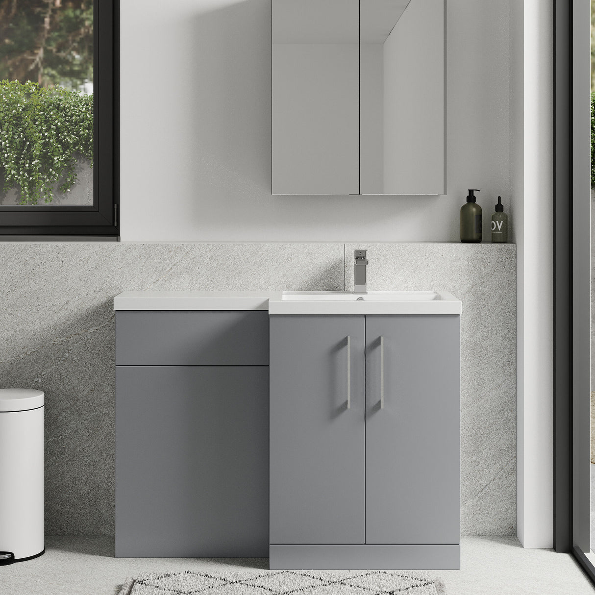 Bramshall Combination Vanity Unit with Basin & WC, Right Hand, 1100mm x 390mm - Choice of Colour and Handle Finish