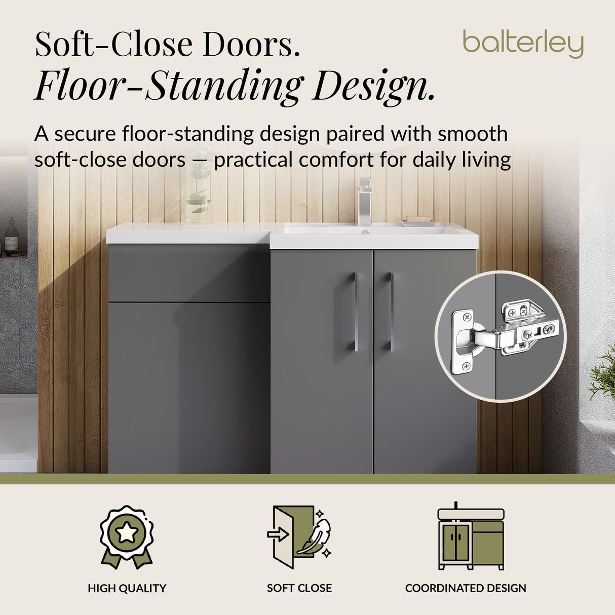 Bathroom Vanity Unit with Basin & WC, Right Hand, 1100mm x 390mm - Choice of Colour