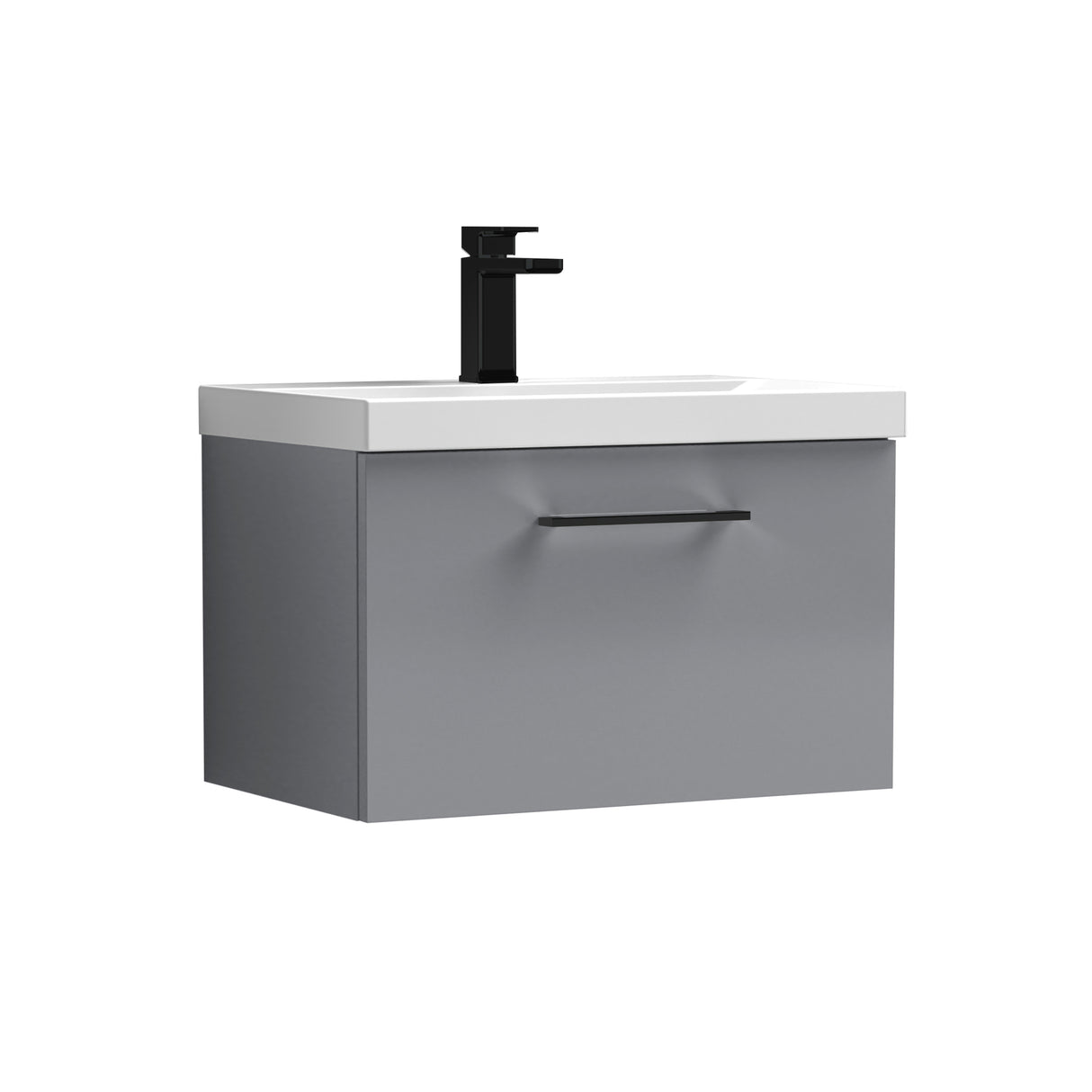 Wall Hung 1 Drawer Vanity Unit with Mid-Edge Ceramic Basin - Choice of Colour, Handle Finish and Size