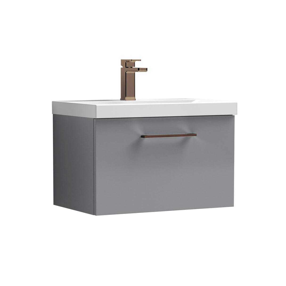 Wall Hung 1 Drawer Vanity Unit with Mid-Edge Ceramic Basin - Choice of Colour, Handle Finish and Size
