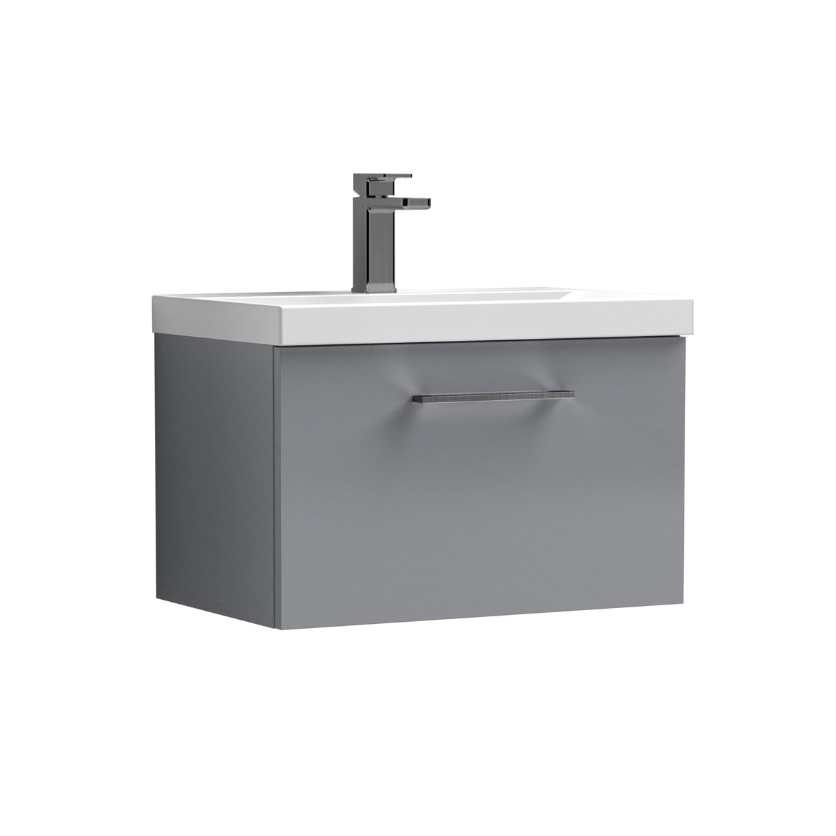 Wall Hung 1 Drawer Vanity Unit with Mid-Edge Ceramic Basin - Choice of Colour, Handle Finish and Size