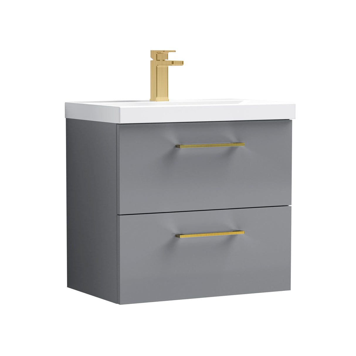 Wall Hung 2 Drawer Vanity Unit with Mid-Edge Ceramic Basin - Choice of Colour, Handle Finish and Size