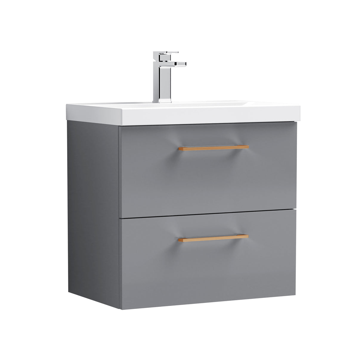 Wall Hung 2 Drawer Vanity Unit with Mid-Edge Ceramic Basin - Choice of Colour, Handle Finish and Size