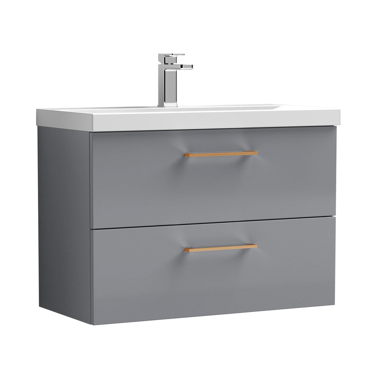 Wall Hung 2 Drawer Vanity Unit with Mid-Edge Ceramic Basin - Choice of Colour, Handle Finish and Size