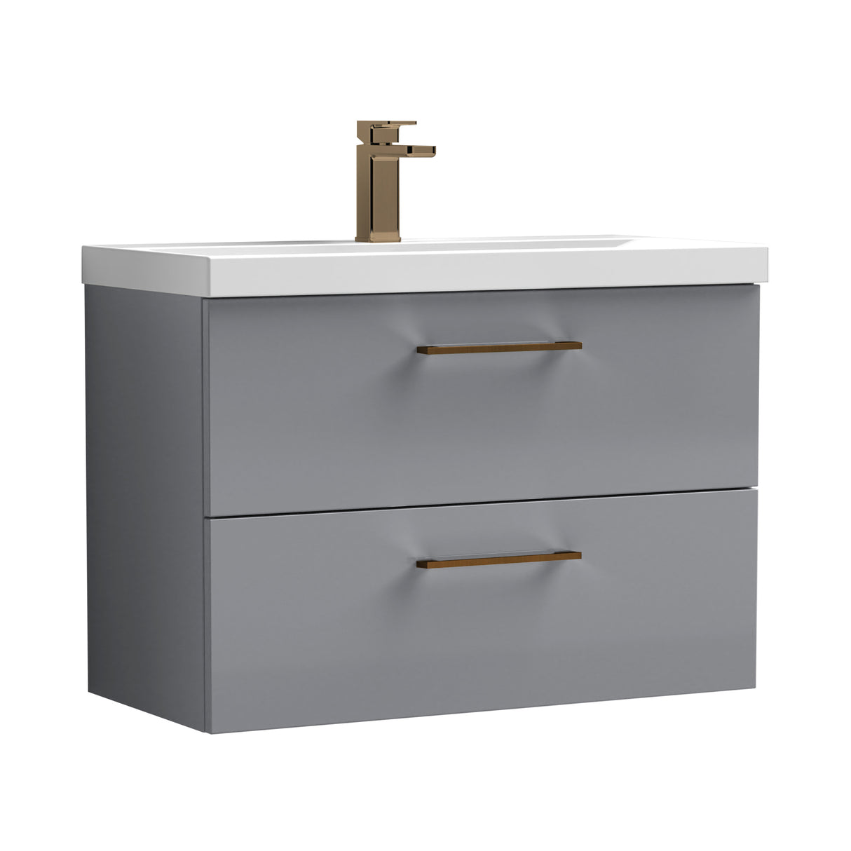 Wall Hung 2 Drawer Vanity Unit with Mid-Edge Ceramic Basin - Choice of Colour, Handle Finish and Size