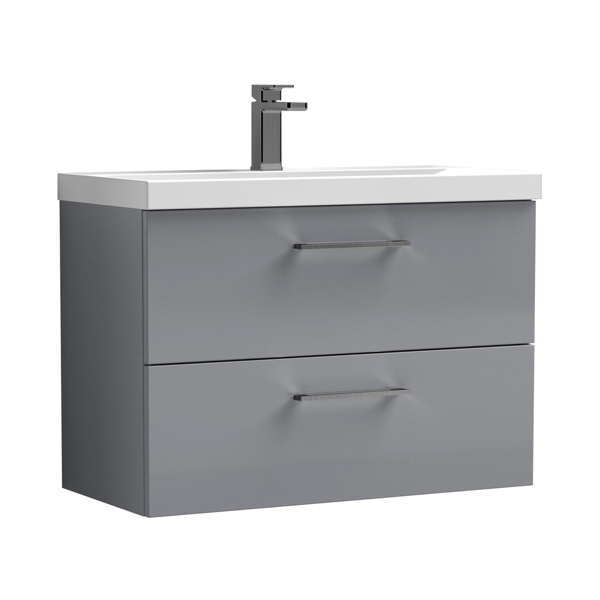 Wall Hung 2 Drawer Vanity Unit with Mid-Edge Ceramic Basin - Choice of Colour, Handle Finish and Size