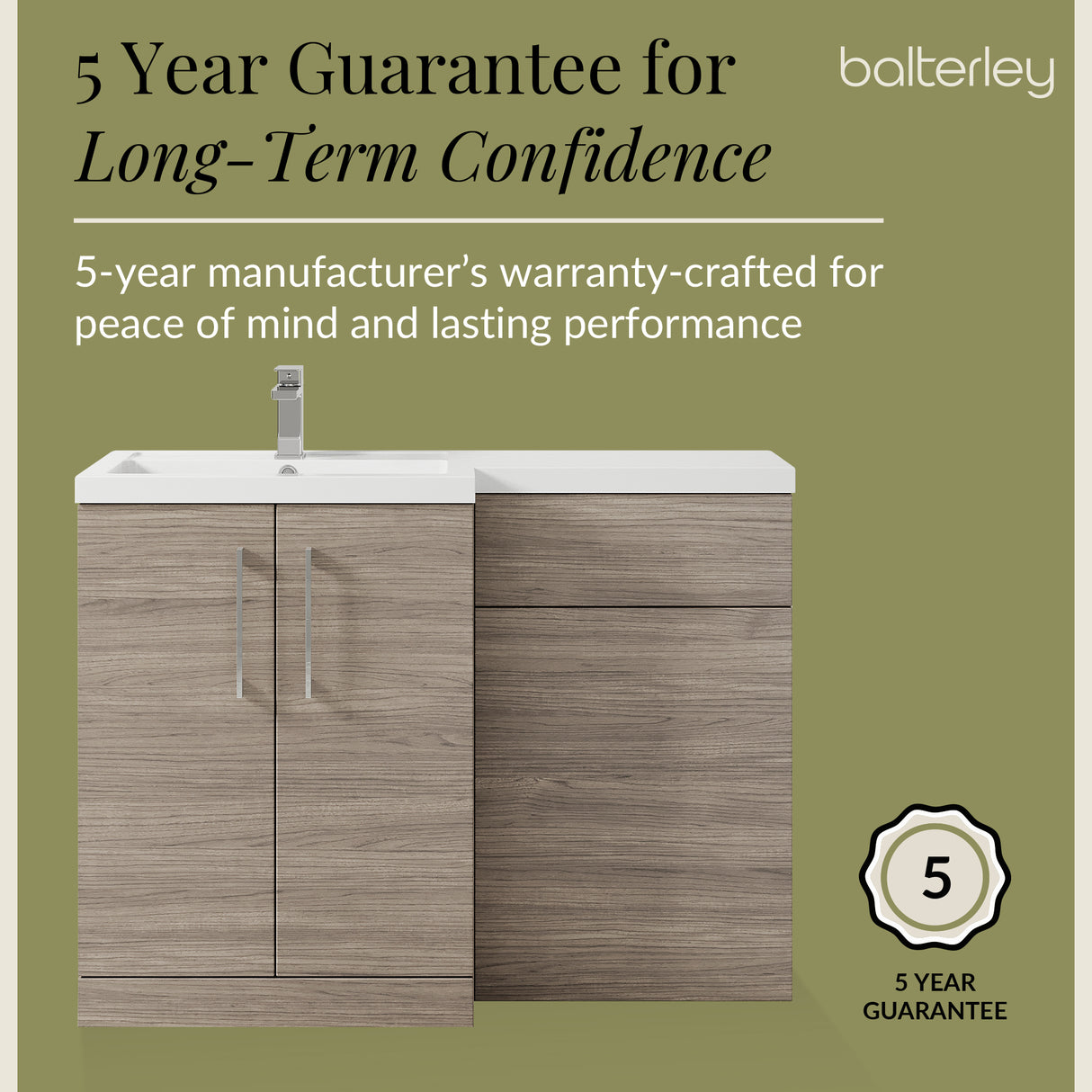 Bathroom Vanity Unit with Basin & WC Unit, Left Hand, 1100mm x 390mm - Choice of Colour