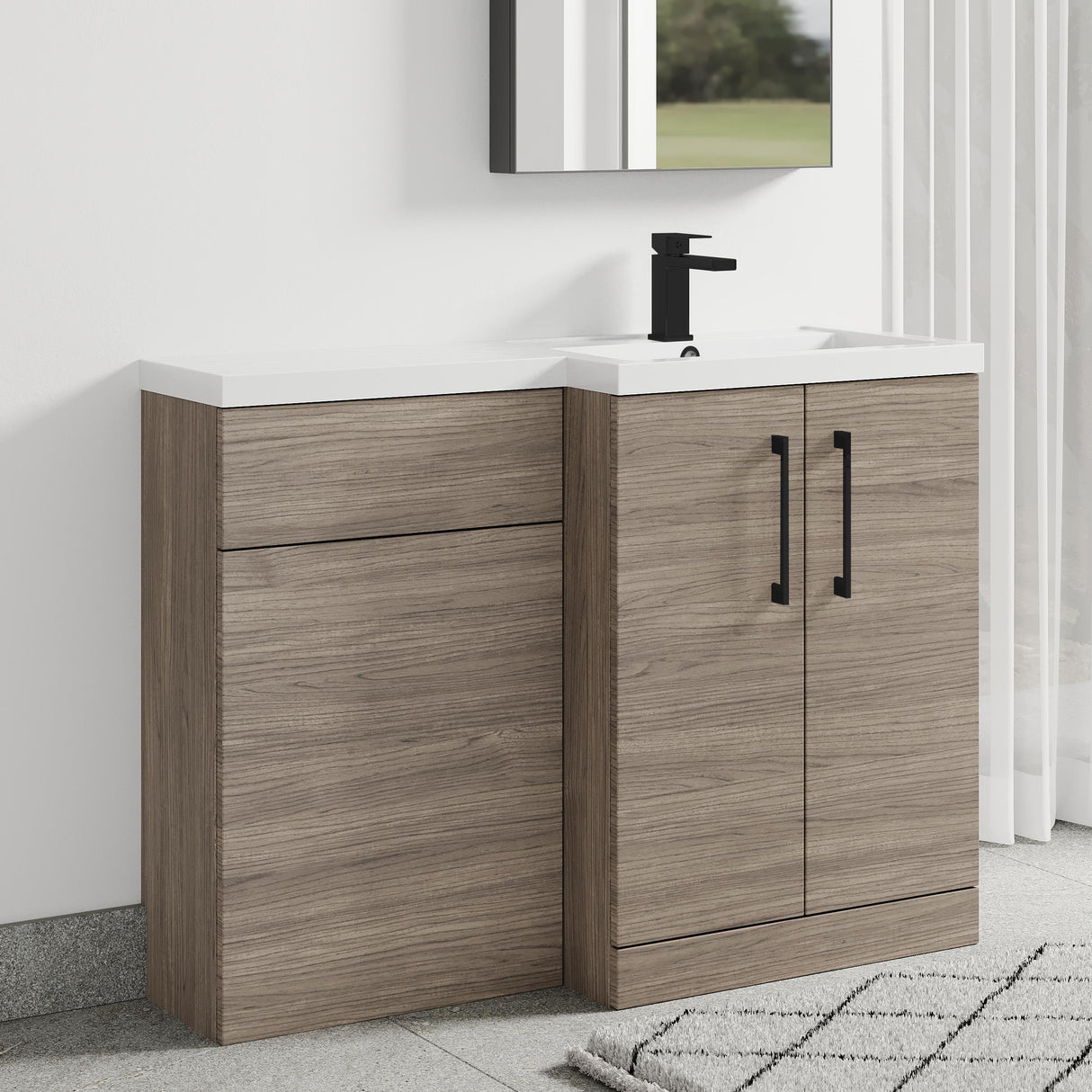 Bramshall Combination Vanity Unit with Basin & WC, Right Hand, 1100mm x 390mm - Choice of Colour and Handle Finish