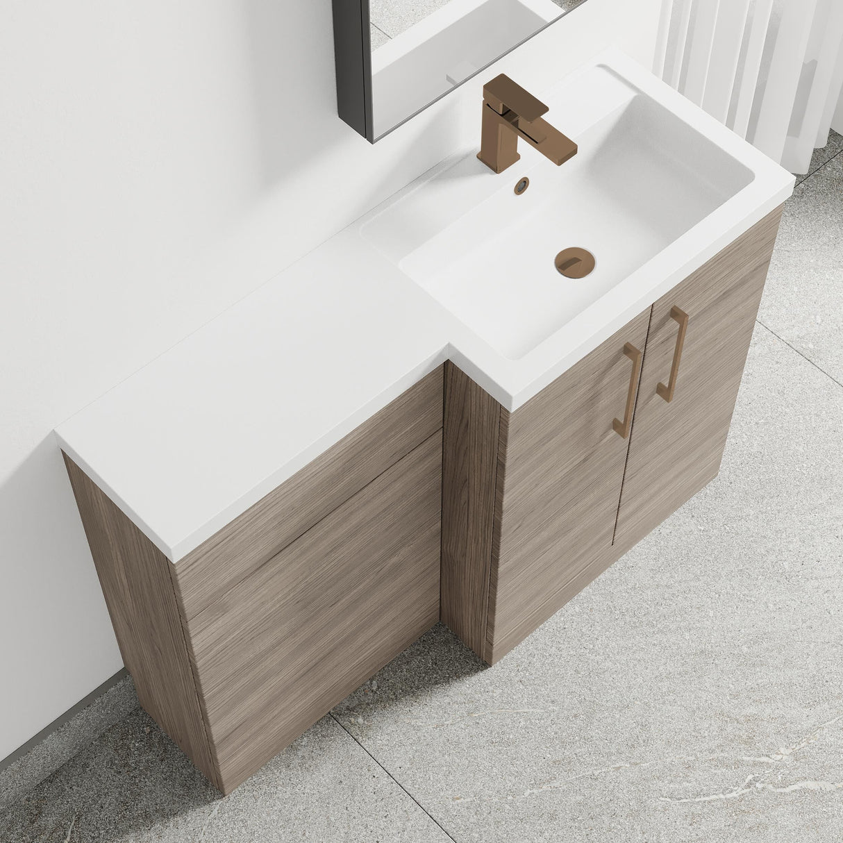 Bramshall Combination Vanity Unit with Basin & WC, Right Hand, 1100mm x 390mm - Choice of Colour and Handle Finish