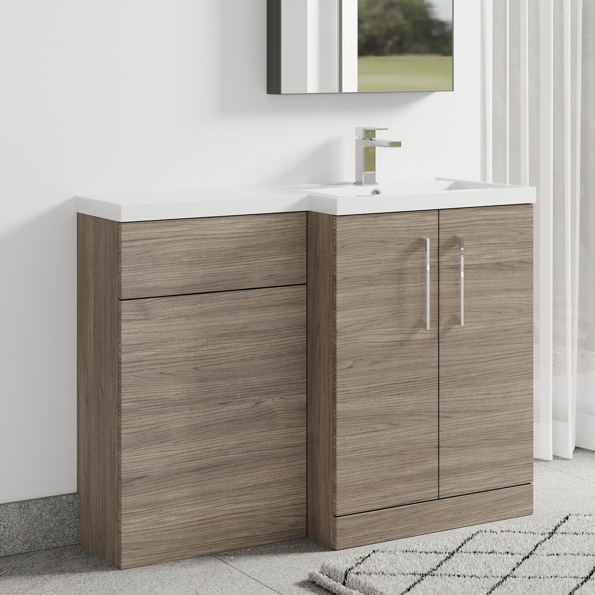 Bramshall Combination Vanity Unit with Basin & WC, Right Hand, 1100mm x 390mm - Choice of Colour and Handle Finish